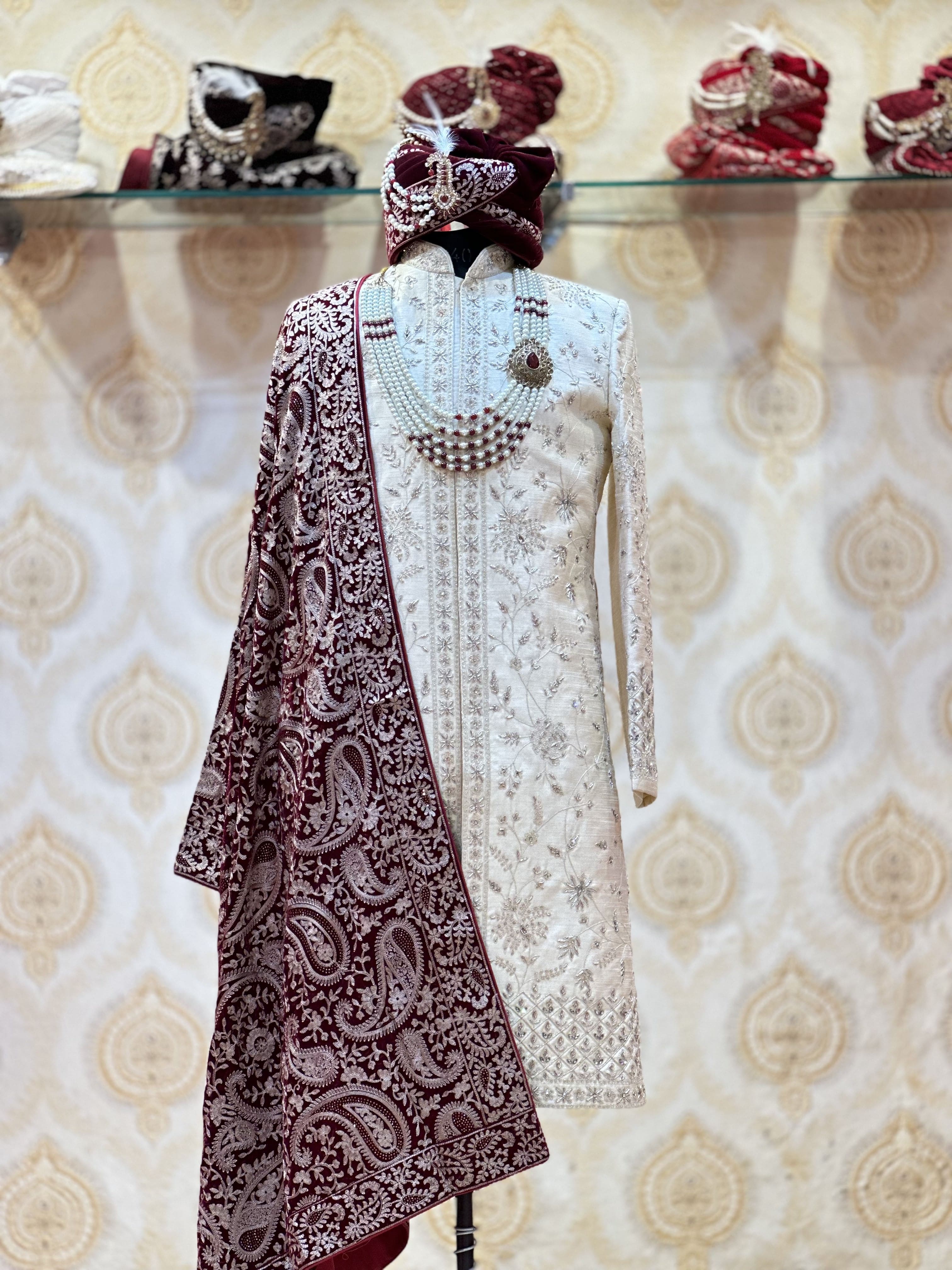 Beige colour handcrafted sherwani