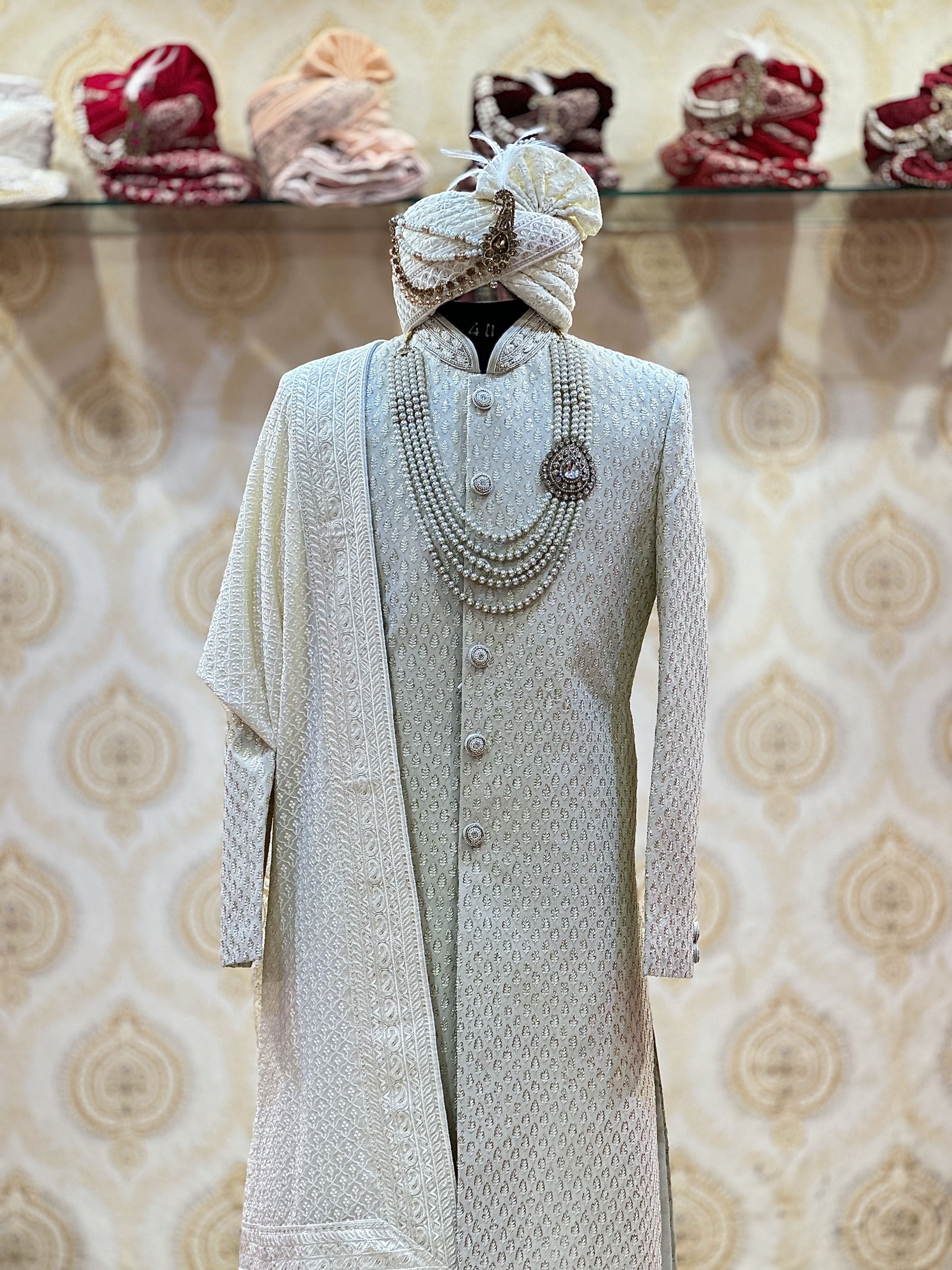 Off white zari sherwani
