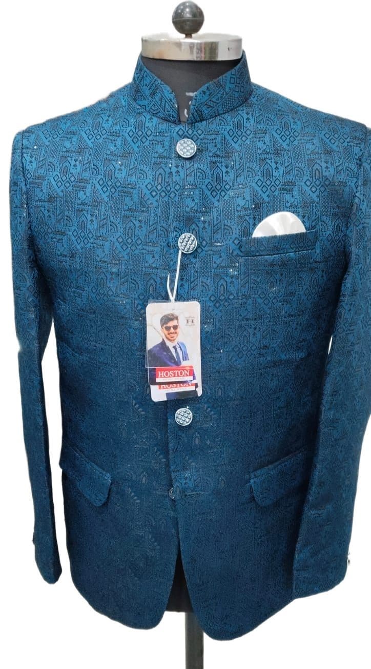 Teal blue threadwork bandhgala