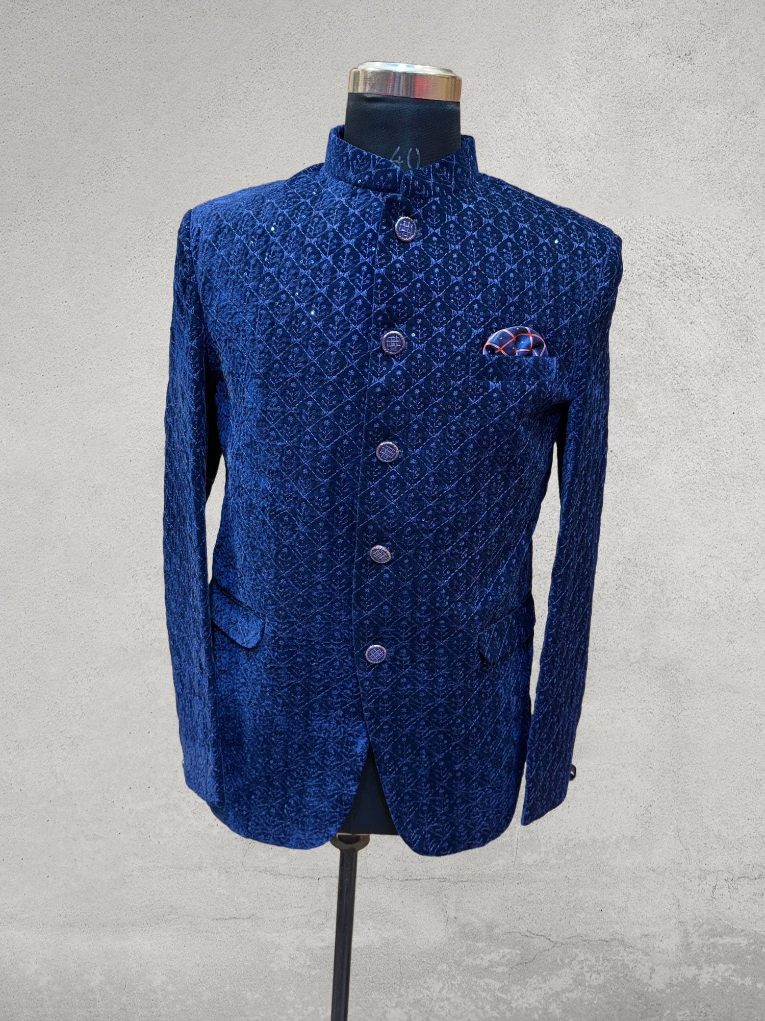 Teal blue threadwork designer embroidered bandhgala