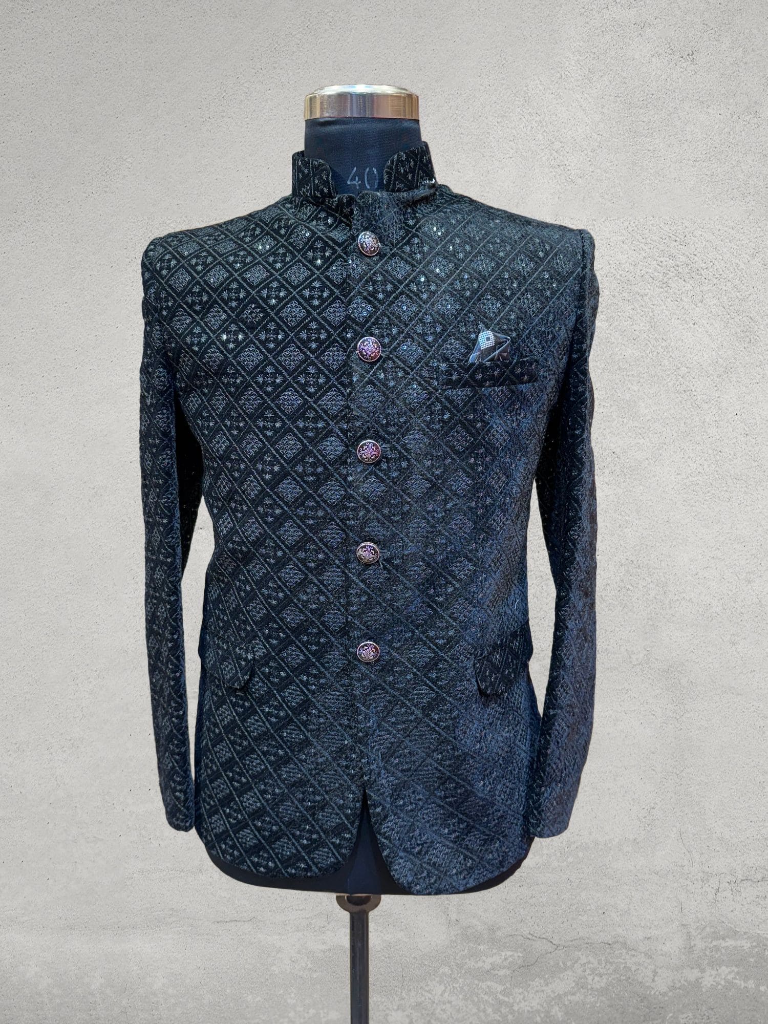 Black  threadwork designer embroidered bandhgala