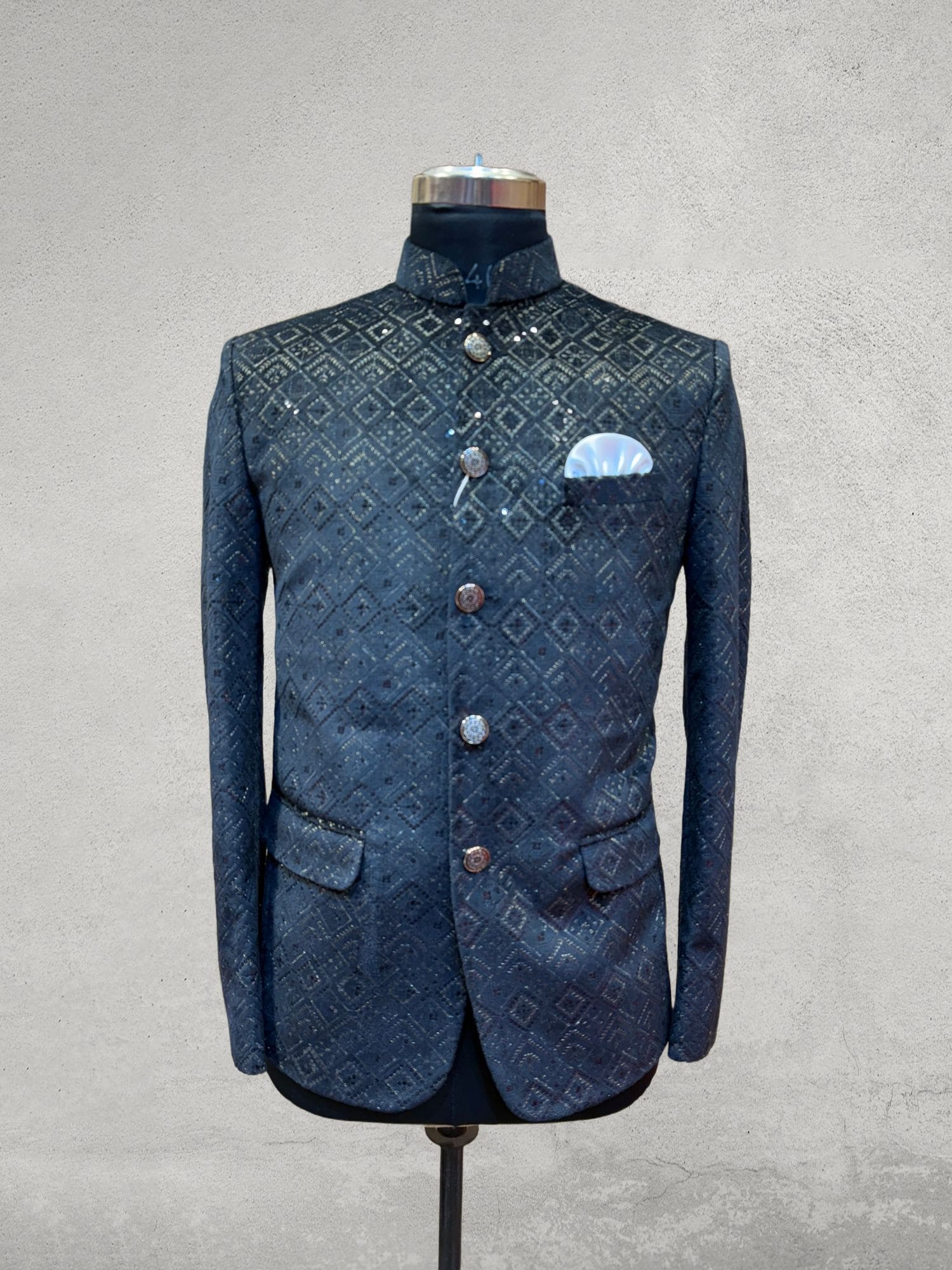 Black woven embroidery designer bandhgala