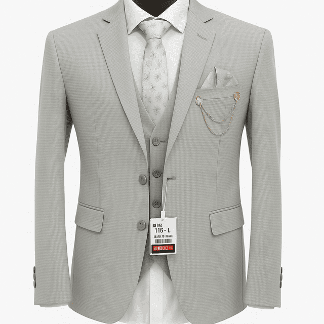 Light grey textured 5 piece suit