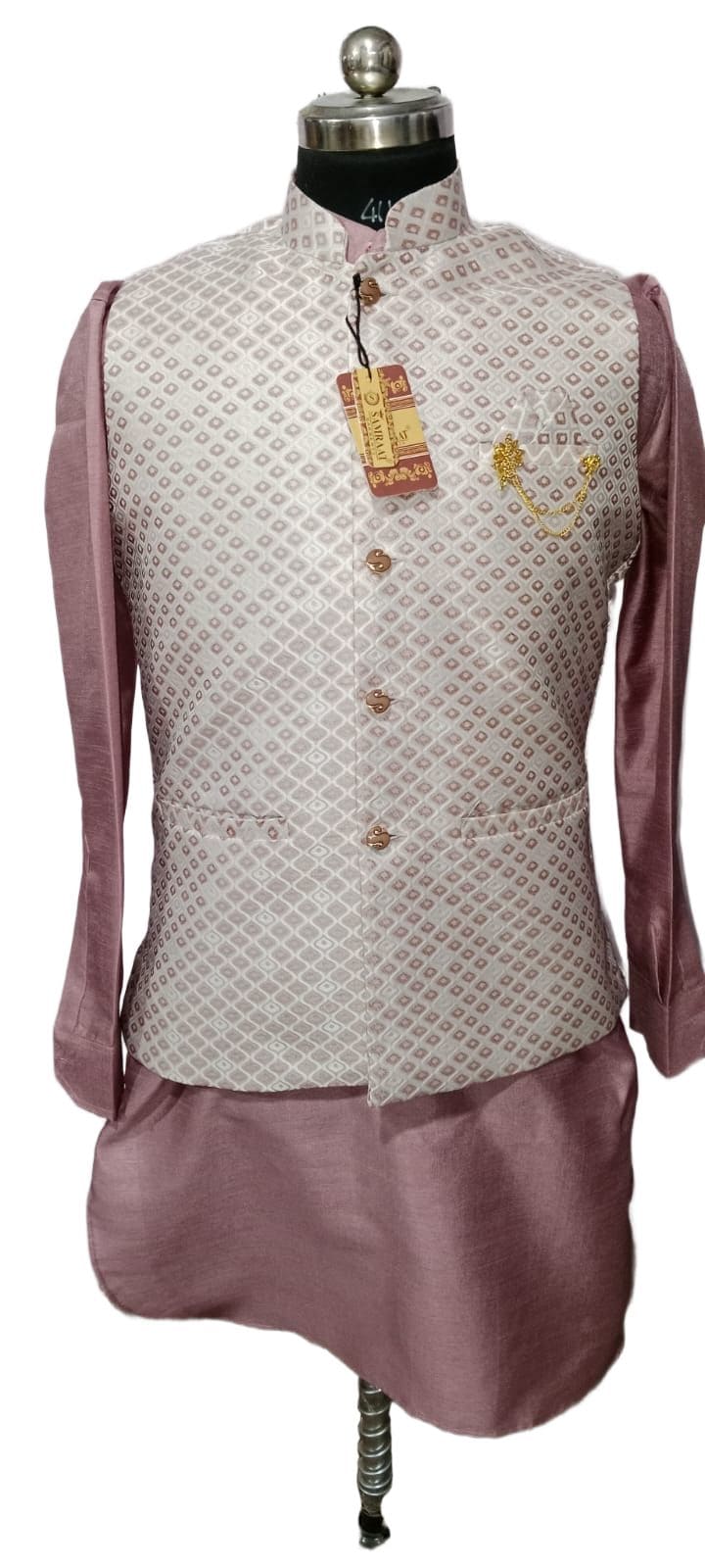 Mauve colour nehru jacket jaquard print kurta