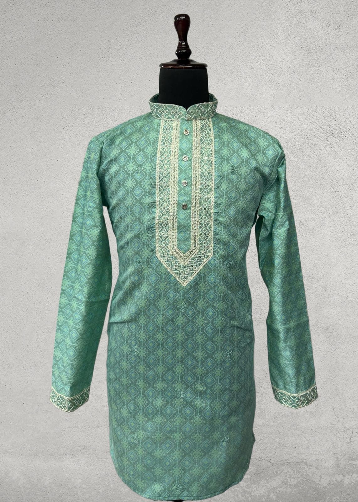 Sea green/ light sky blue kurta with heavy embroidery and neck design