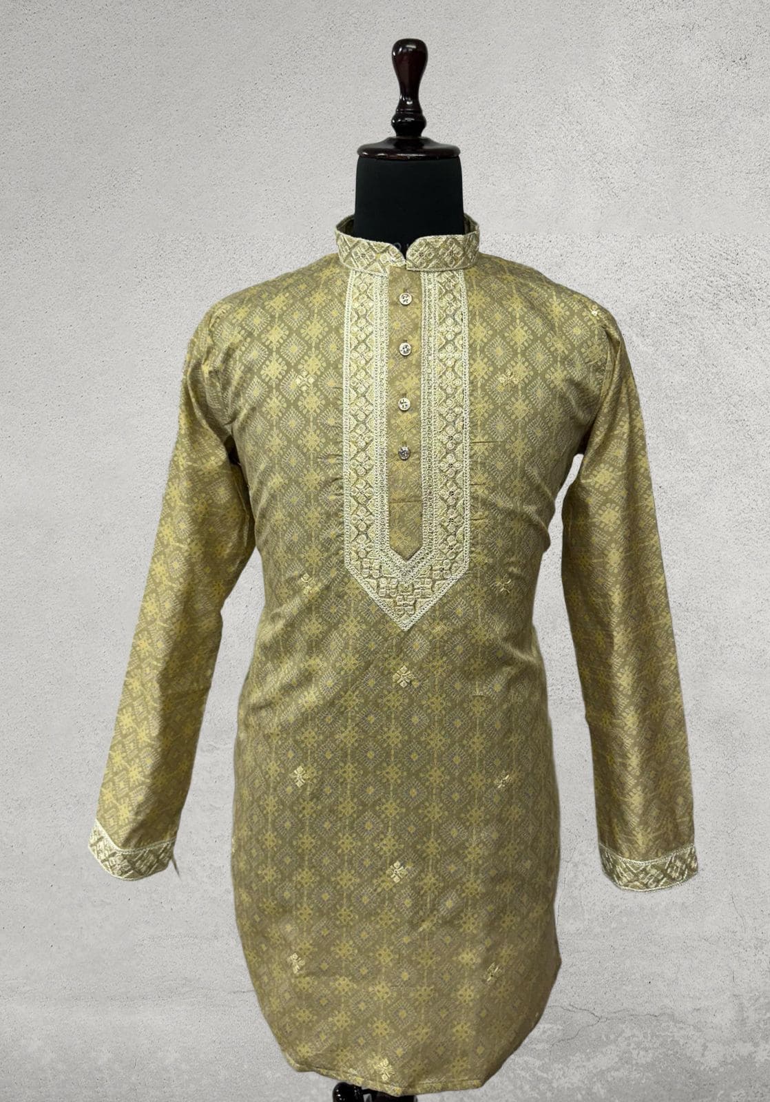 Golden kurta with heavy embroidery and neck design
