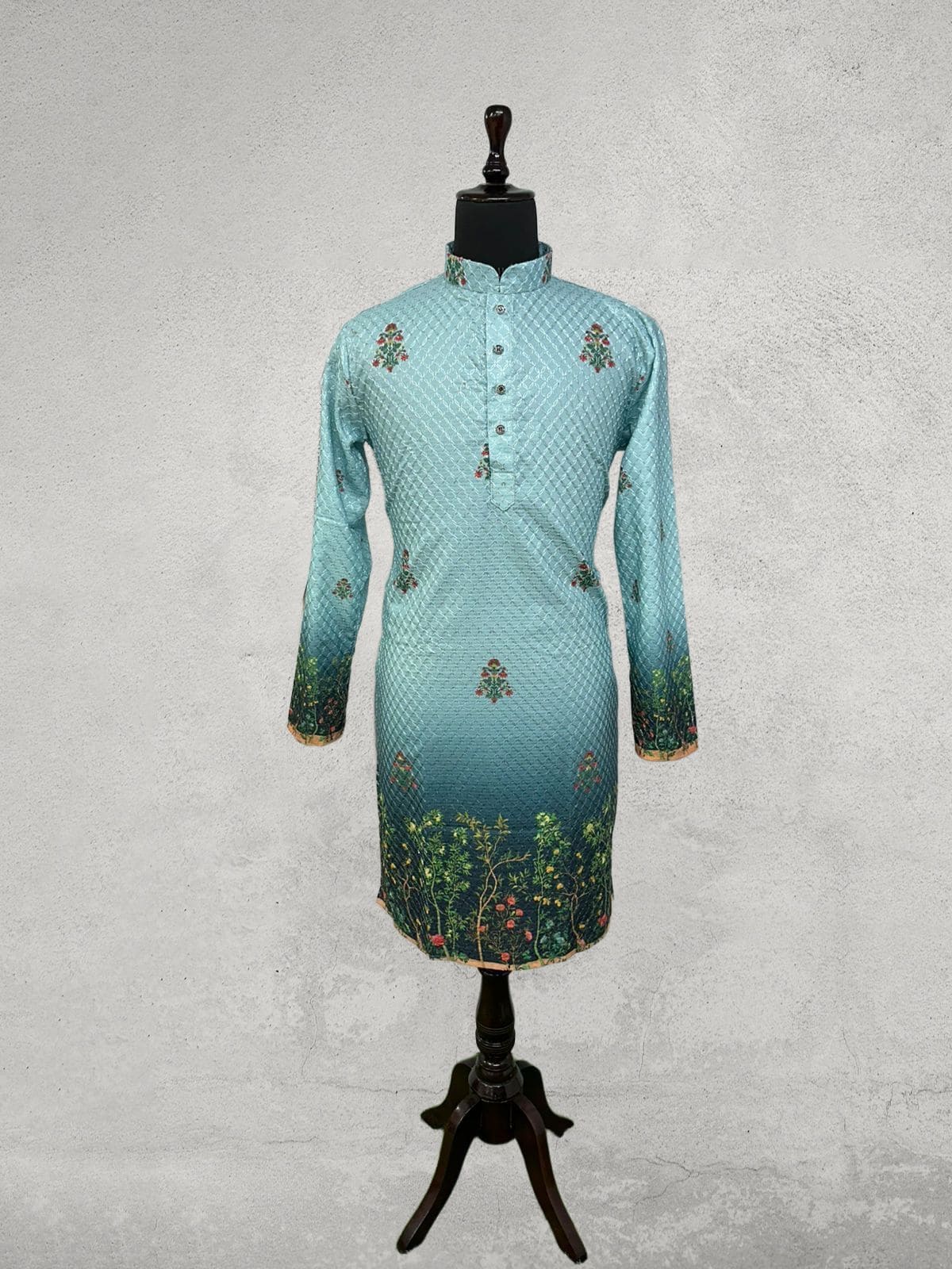Sky blue kurta with border embroidery 
