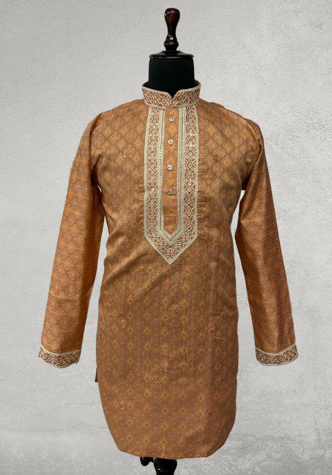 Rust colour designer embroidery kurta with neck work