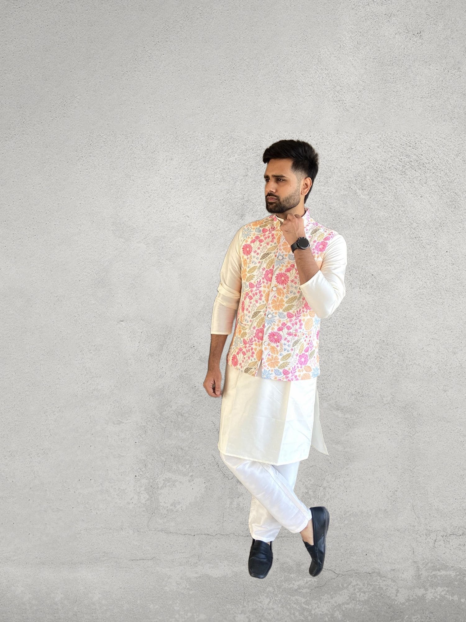Multicolour threadwork embroiderySilk  koti kurta