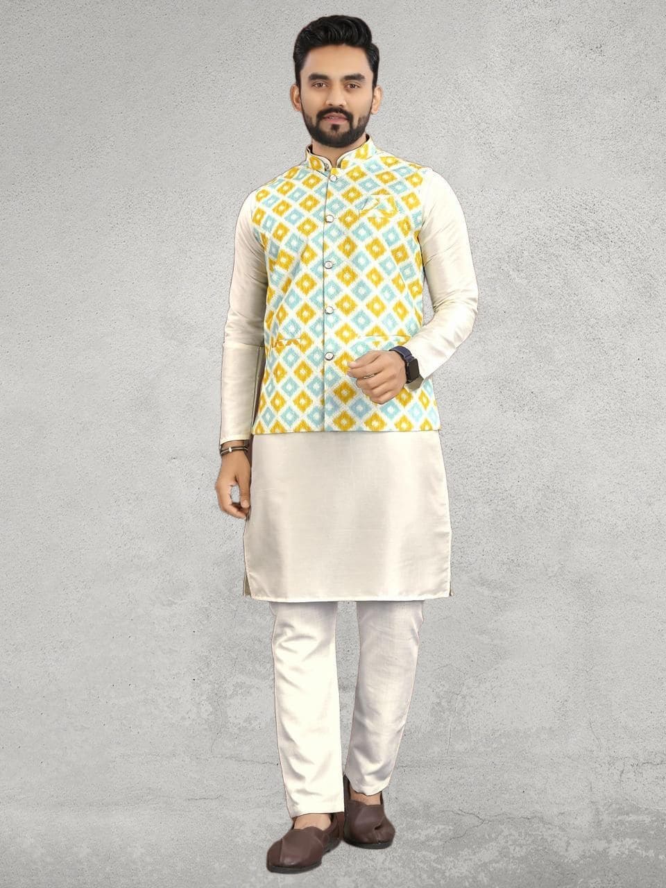 Jacquard print multicolour koti kurta