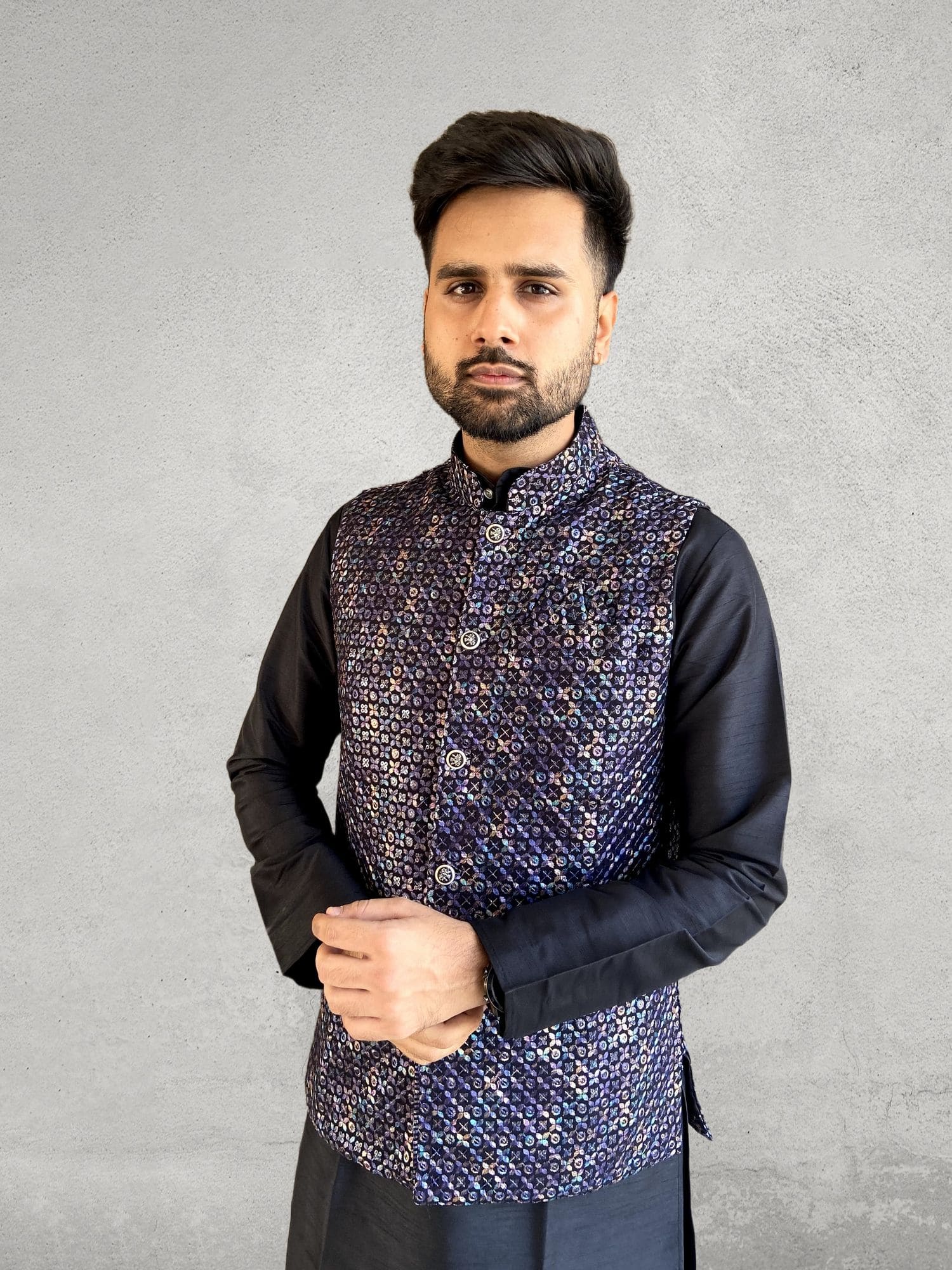 Black kurta with heavy jacket embroidery