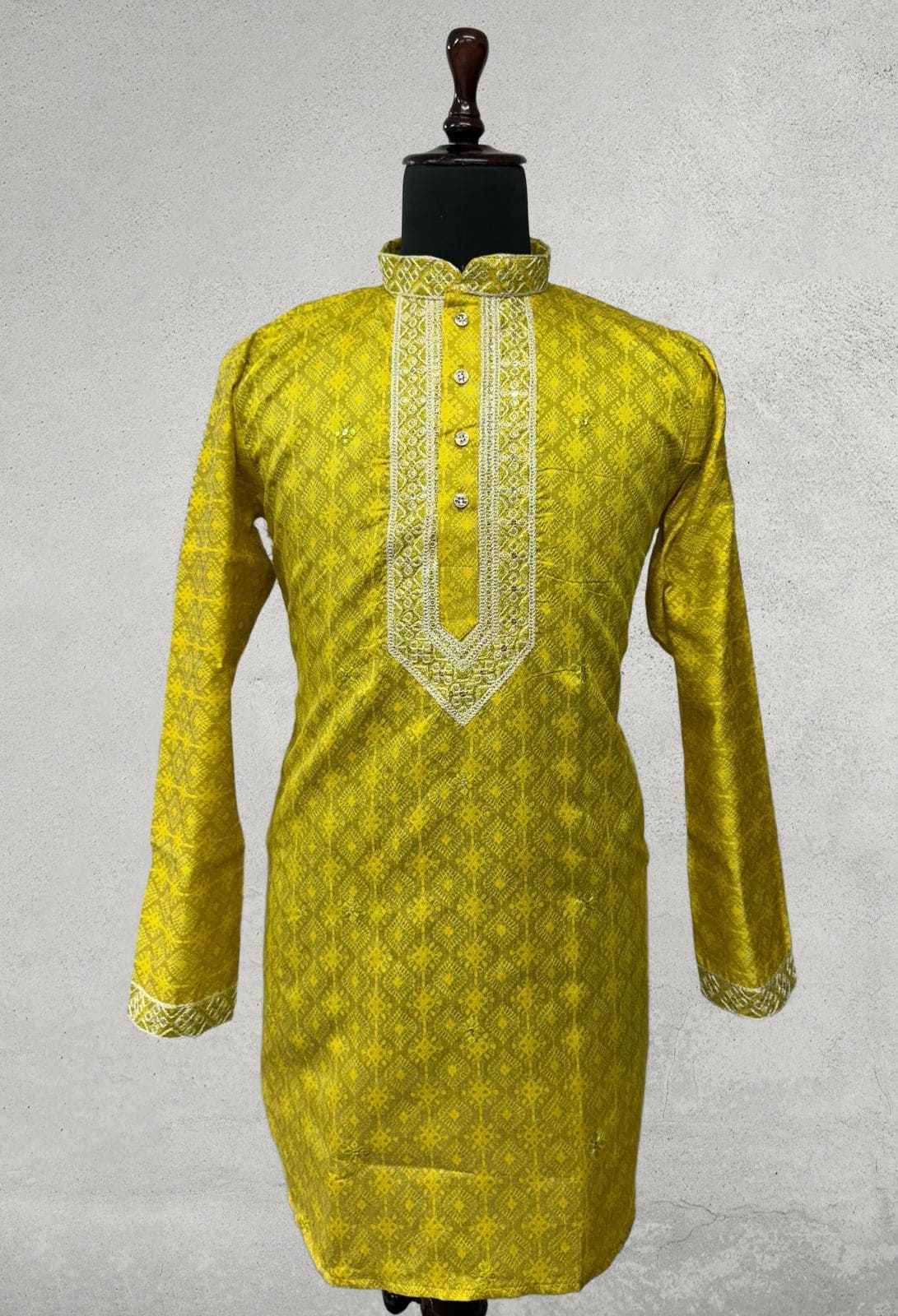 Yellow heavy embroidery kurta wuth neck design